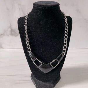 Vintage Monet Silver Tone and Black Enamel Collar Necklace- Statement Necklace
